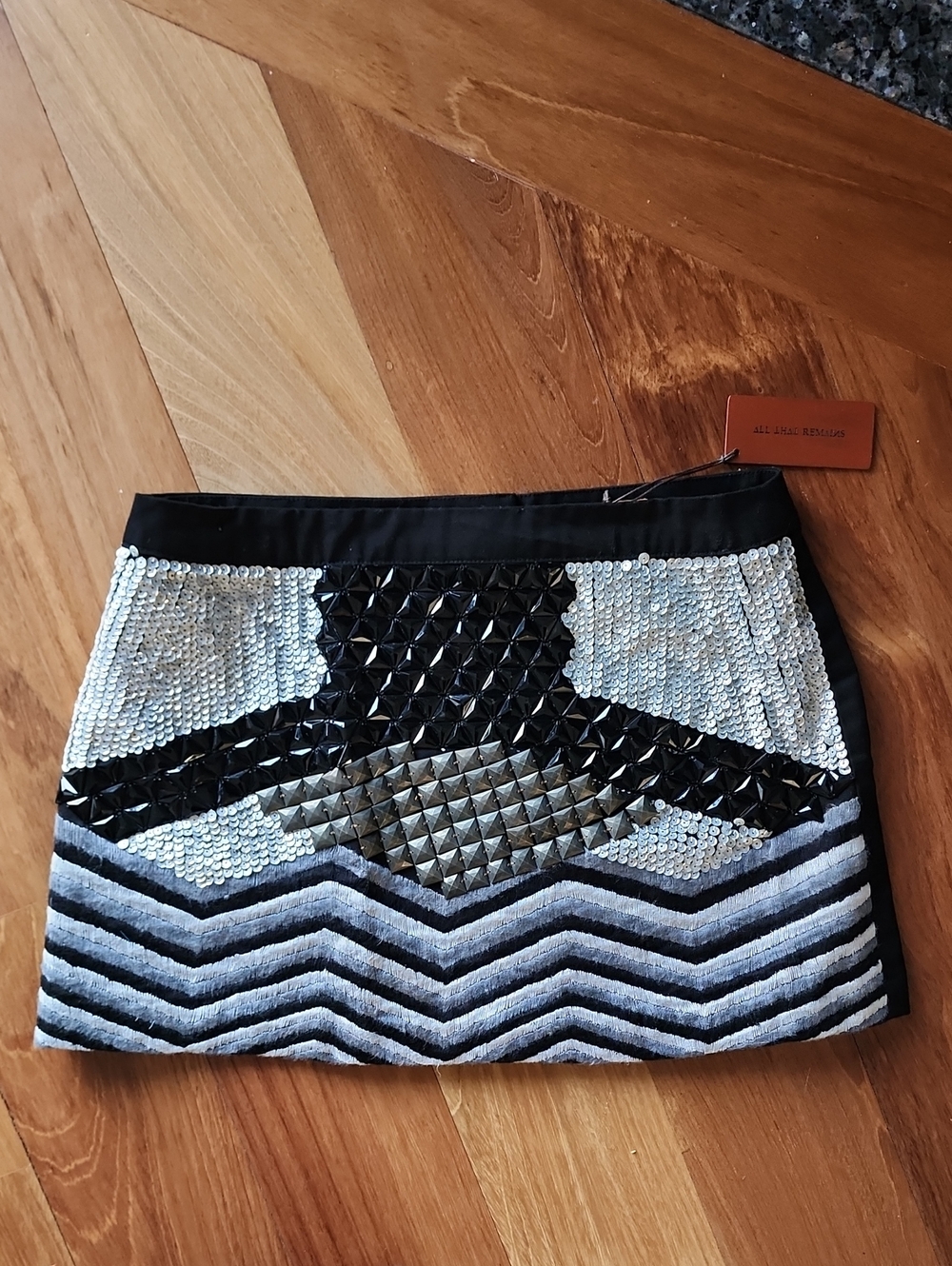 Black and Silver Embellished Mini Skirt by All That Remains